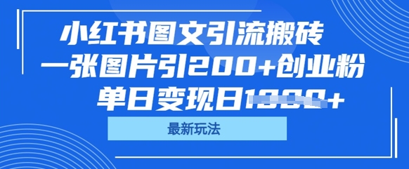 小红书图文引流搬砖，一张图片引200+创业粉，单日变现日数张-卡奇诺-网赚一站式