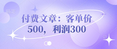 付费文章：客单价500，利润300-卡奇诺-网赚一站式