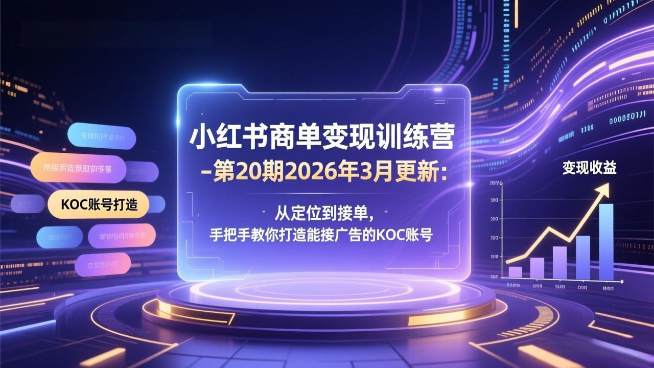 小红书商单变现训练营-第20期26年3月更新：从定位到接单，手把手教你打造能接广告的KOC账号-卡奇诺-网赚一站式