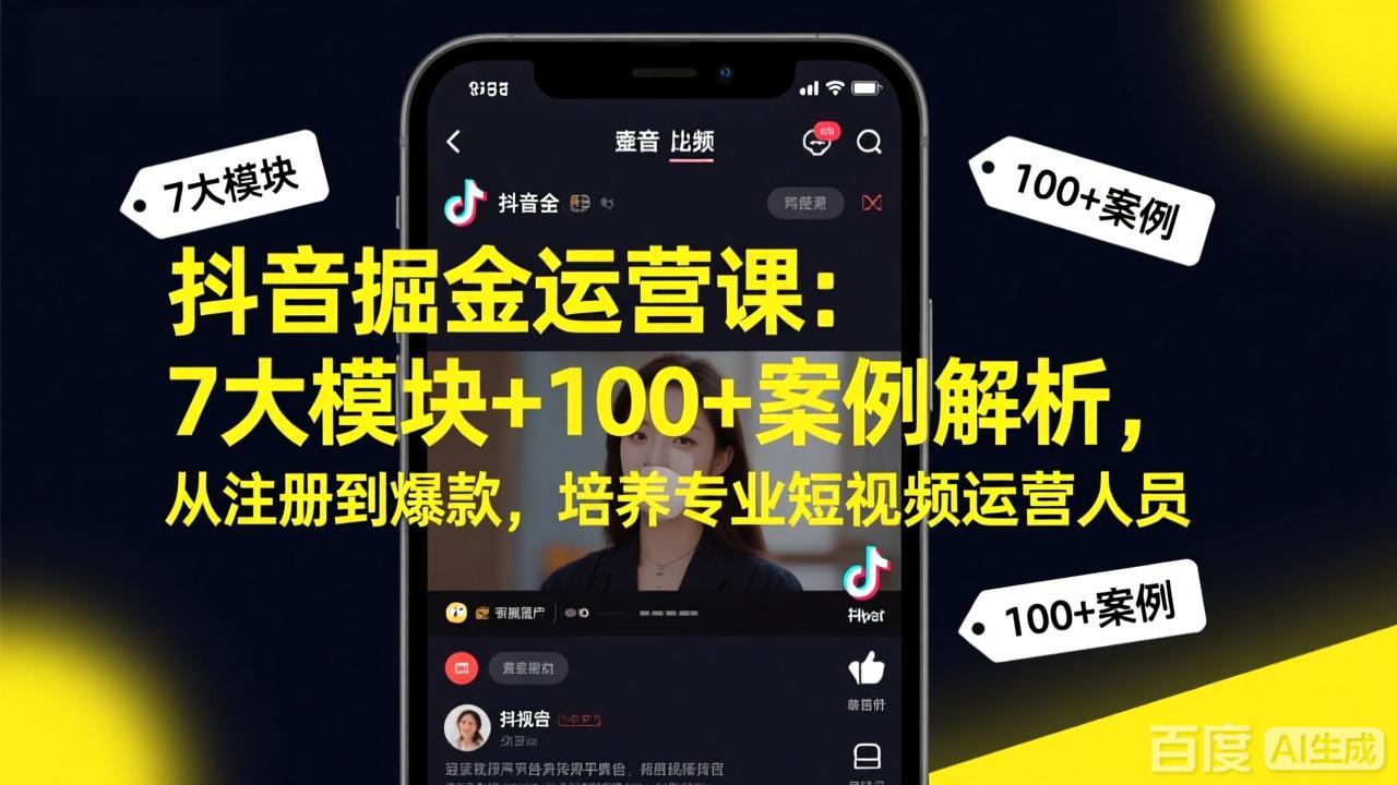 抖音掘金运营课：7大模块+100+案例解析，从注册到爆款，培养专业短视频运营人员-卡奇诺-网赚一站式