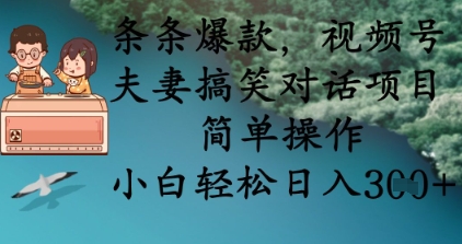 条条爆款,视频号夫妻搞笑对话项目,简单操作,小白轻松日入3张+-卡奇诺-网赚一站式