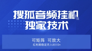 【搜狐音频挂G】独家技术,可矩阵可放大,红利期稳定月入8k【揭秘】-卡奇诺-网赚一站式
