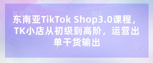 东南亚TikTok Shop3.0课程,TK小店从初级到高阶,运营出单干货输出-卡奇诺-网赚一站式