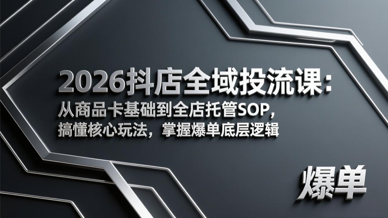 2026抖店全域投流课：从商品卡基础到全店托管SOP，搞懂核心玩法，掌握爆单底层逻辑-卡奇诺-网赚一站式