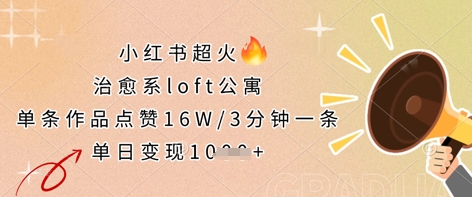 小红书超火的治愈系loft公寓，单条作品点赞16W，3分钟一条，单日变现数张-卡奇诺-网赚一站式